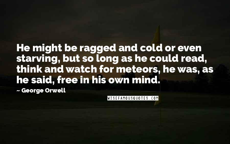 George Orwell Quotes: He might be ragged and cold or even starving, but so long as he could read, think and watch for meteors, he was, as he said, free in his own mind.