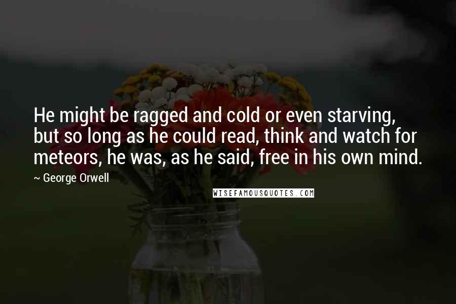 George Orwell Quotes: He might be ragged and cold or even starving, but so long as he could read, think and watch for meteors, he was, as he said, free in his own mind.