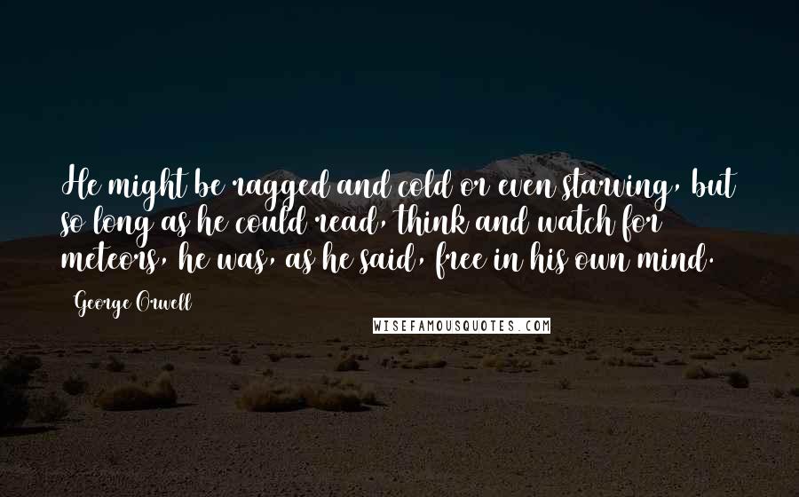 George Orwell Quotes: He might be ragged and cold or even starving, but so long as he could read, think and watch for meteors, he was, as he said, free in his own mind.