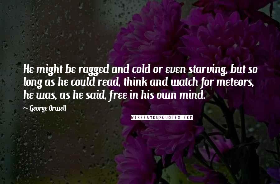 George Orwell Quotes: He might be ragged and cold or even starving, but so long as he could read, think and watch for meteors, he was, as he said, free in his own mind.