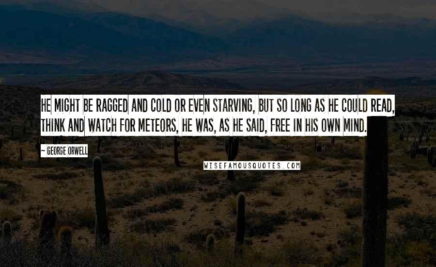 George Orwell Quotes: He might be ragged and cold or even starving, but so long as he could read, think and watch for meteors, he was, as he said, free in his own mind.