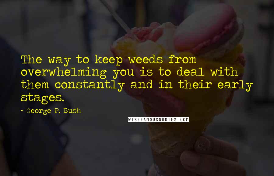George P. Bush Quotes: The way to keep weeds from overwhelming you is to deal with them constantly and in their early stages.