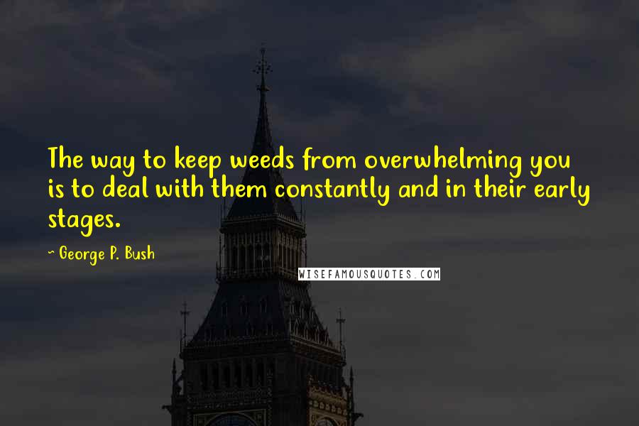 George P. Bush Quotes: The way to keep weeds from overwhelming you is to deal with them constantly and in their early stages.