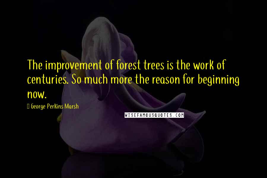 George Perkins Marsh Quotes: The improvement of forest trees is the work of centuries. So much more the reason for beginning now.