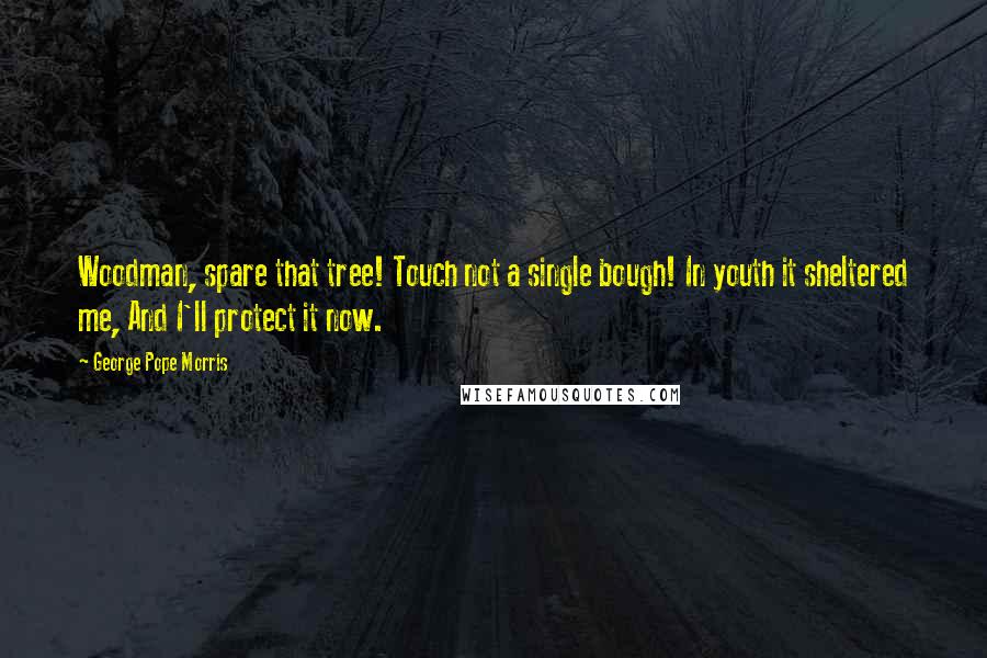 George Pope Morris Quotes: Woodman, spare that tree! Touch not a single bough! In youth it sheltered me, And I'll protect it now.