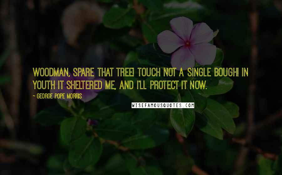 George Pope Morris Quotes: Woodman, spare that tree! Touch not a single bough! In youth it sheltered me, And I'll protect it now.