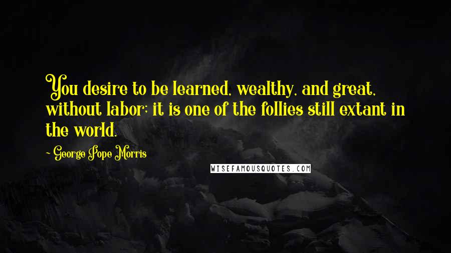 George Pope Morris Quotes: You desire to be learned, wealthy, and great, without labor; it is one of the follies still extant in the world.