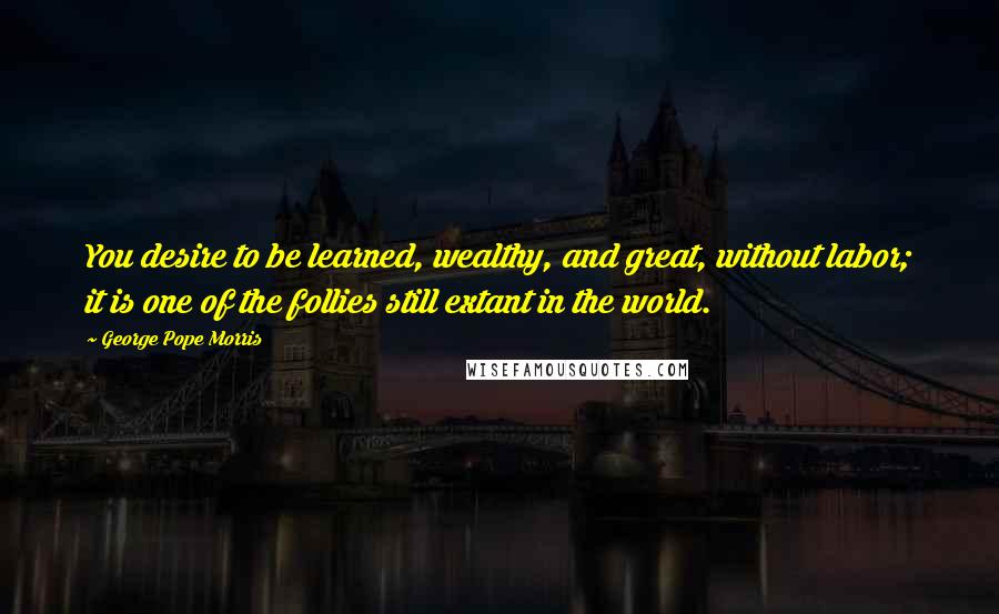 George Pope Morris Quotes: You desire to be learned, wealthy, and great, without labor; it is one of the follies still extant in the world.