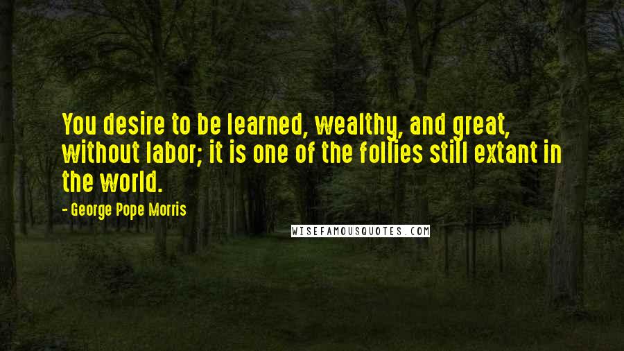 George Pope Morris Quotes: You desire to be learned, wealthy, and great, without labor; it is one of the follies still extant in the world.