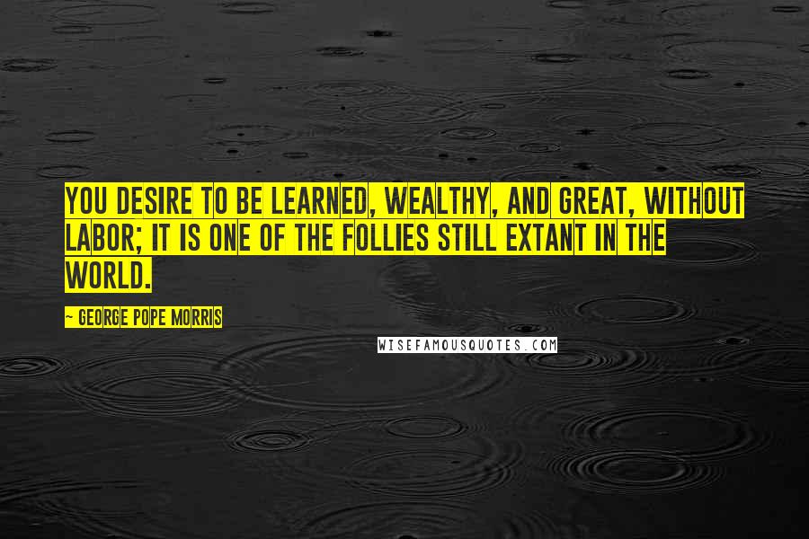 George Pope Morris Quotes: You desire to be learned, wealthy, and great, without labor; it is one of the follies still extant in the world.