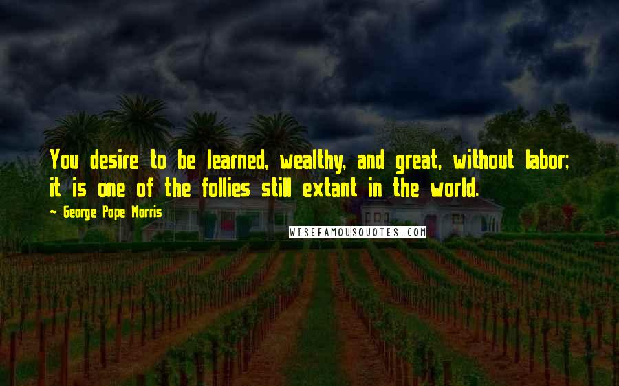 George Pope Morris Quotes: You desire to be learned, wealthy, and great, without labor; it is one of the follies still extant in the world.