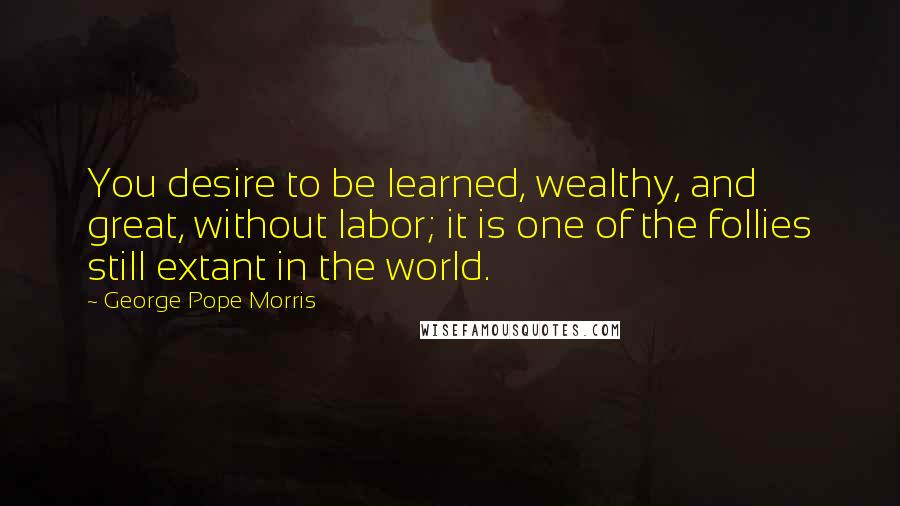 George Pope Morris Quotes: You desire to be learned, wealthy, and great, without labor; it is one of the follies still extant in the world.