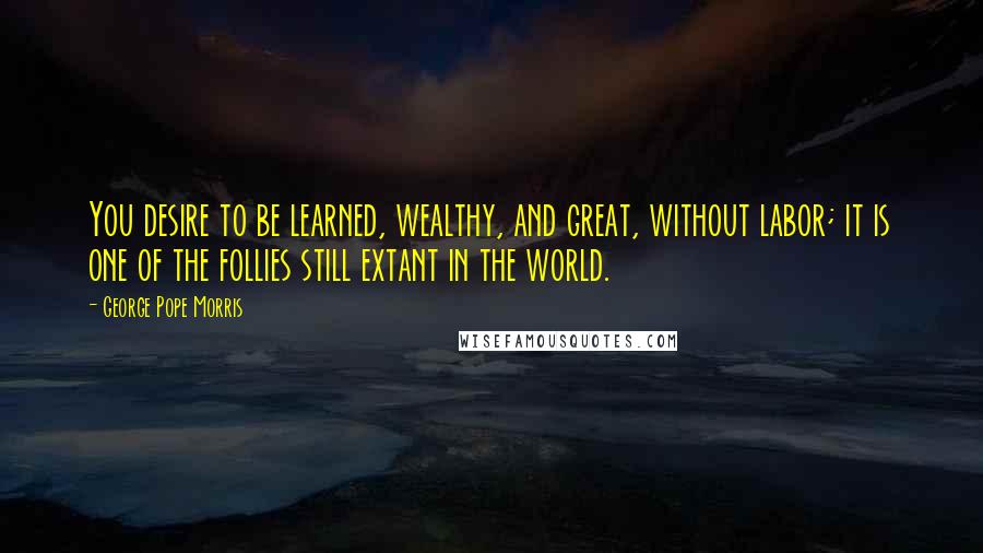 George Pope Morris Quotes: You desire to be learned, wealthy, and great, without labor; it is one of the follies still extant in the world.