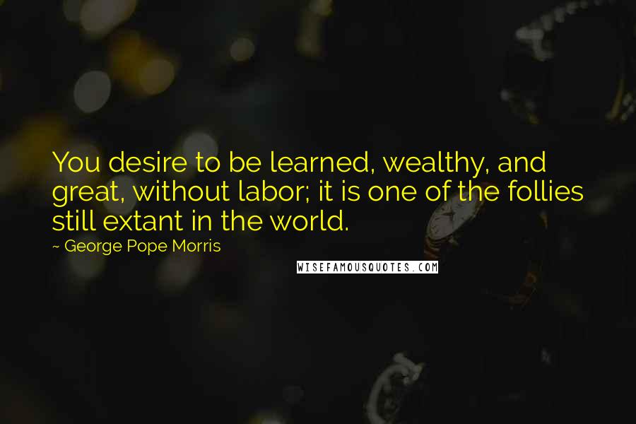 George Pope Morris Quotes: You desire to be learned, wealthy, and great, without labor; it is one of the follies still extant in the world.