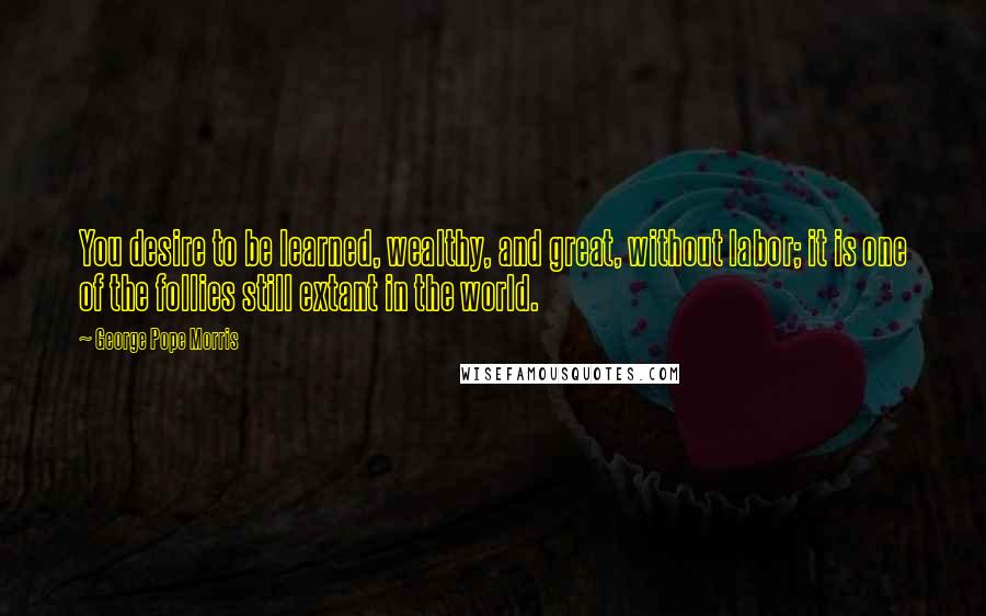 George Pope Morris Quotes: You desire to be learned, wealthy, and great, without labor; it is one of the follies still extant in the world.