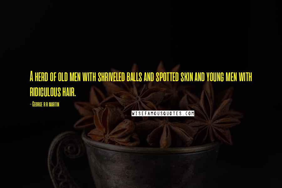 George R R Martin Quotes: A herd of old men with shriveled balls and spotted skin and young men with ridiculous hair.