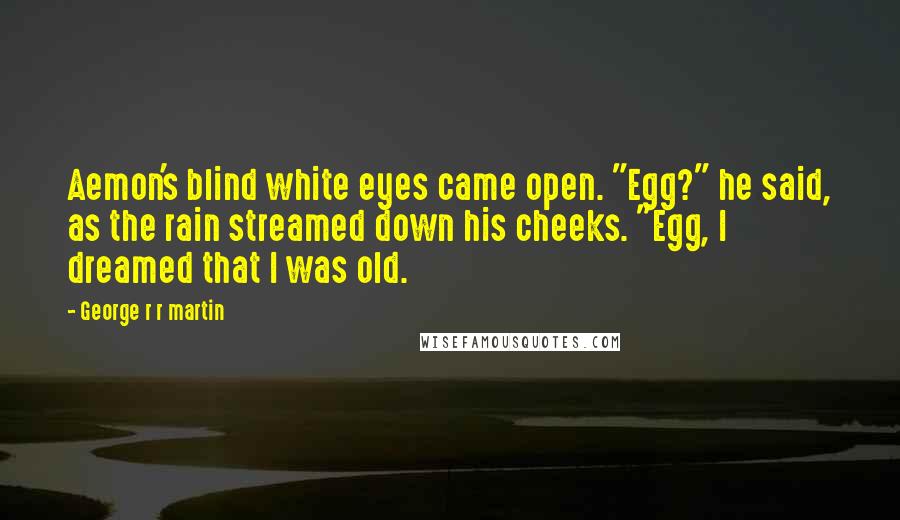 George R R Martin Quotes: Aemon's blind white eyes came open. "Egg?" he said, as the rain streamed down his cheeks. "Egg, I dreamed that I was old.