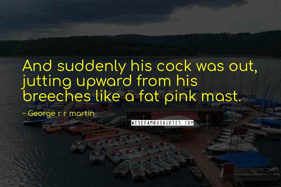 George R R Martin Quotes: And suddenly his cock was out, jutting upward from his breeches like a fat pink mast.