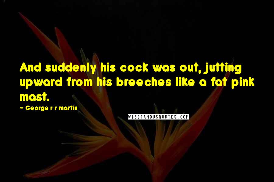 George R R Martin Quotes: And suddenly his cock was out, jutting upward from his breeches like a fat pink mast.