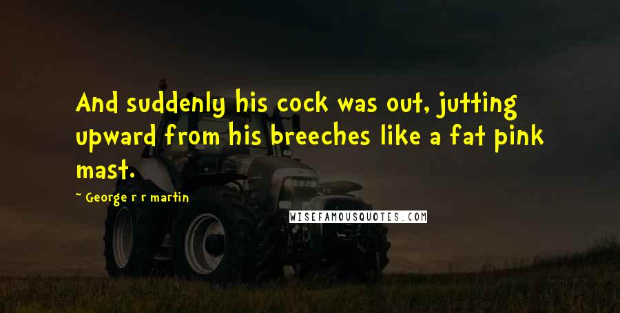 George R R Martin Quotes: And suddenly his cock was out, jutting upward from his breeches like a fat pink mast.