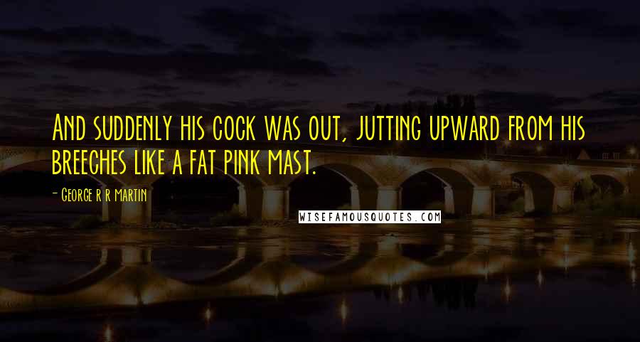 George R R Martin Quotes: And suddenly his cock was out, jutting upward from his breeches like a fat pink mast.