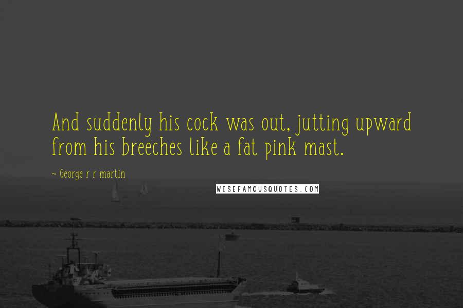 George R R Martin Quotes: And suddenly his cock was out, jutting upward from his breeches like a fat pink mast.