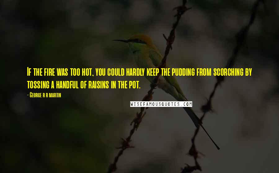 George R R Martin Quotes: If the fire was too hot, you could hardly keep the pudding from scorching by tossing a handful of raisins in the pot.