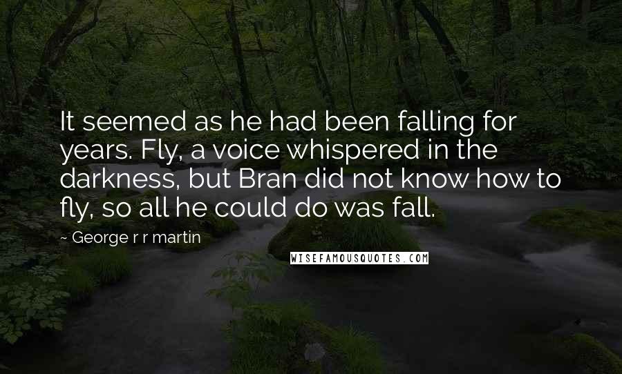 George R R Martin Quotes: It seemed as he had been falling for years. Fly, a voice whispered in the darkness, but Bran did not know how to fly, so all he could do was fall.