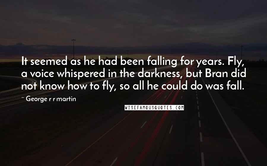 George R R Martin Quotes: It seemed as he had been falling for years. Fly, a voice whispered in the darkness, but Bran did not know how to fly, so all he could do was fall.