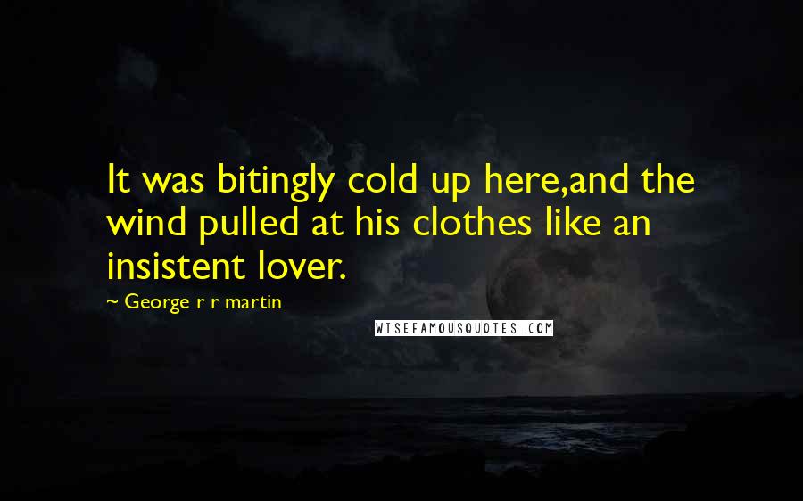 George R R Martin Quotes: It was bitingly cold up here,and the wind pulled at his clothes like an insistent lover.