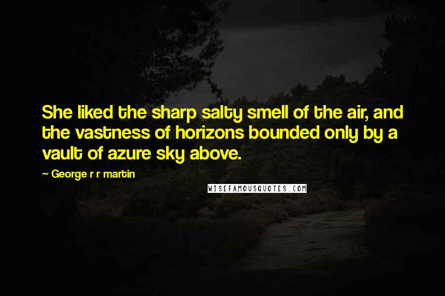 George R R Martin Quotes: She liked the sharp salty smell of the air, and the vastness of horizons bounded only by a vault of azure sky above.