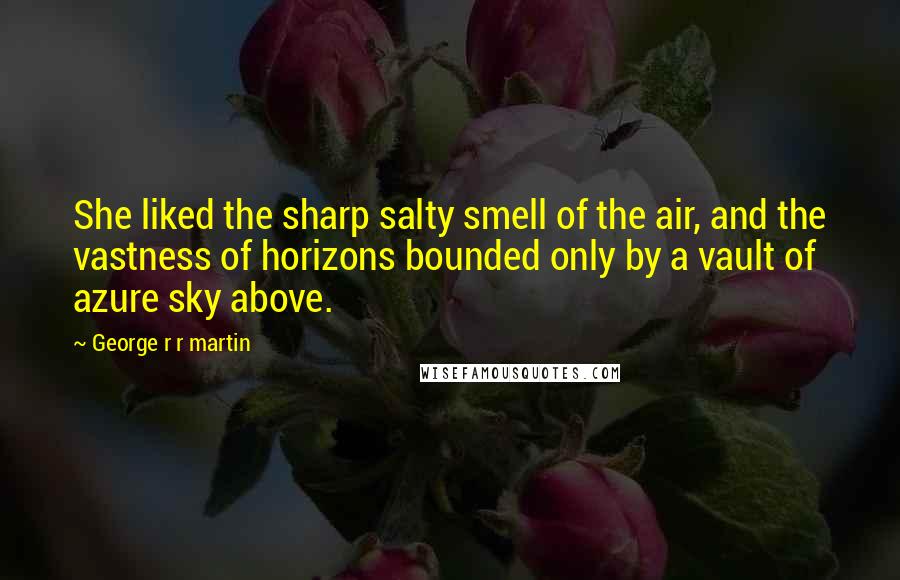 George R R Martin Quotes: She liked the sharp salty smell of the air, and the vastness of horizons bounded only by a vault of azure sky above.