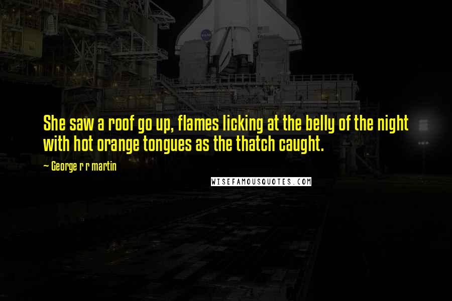 George R R Martin Quotes: She saw a roof go up, flames licking at the belly of the night with hot orange tongues as the thatch caught.