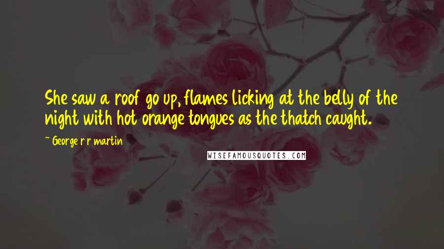 George R R Martin Quotes: She saw a roof go up, flames licking at the belly of the night with hot orange tongues as the thatch caught.