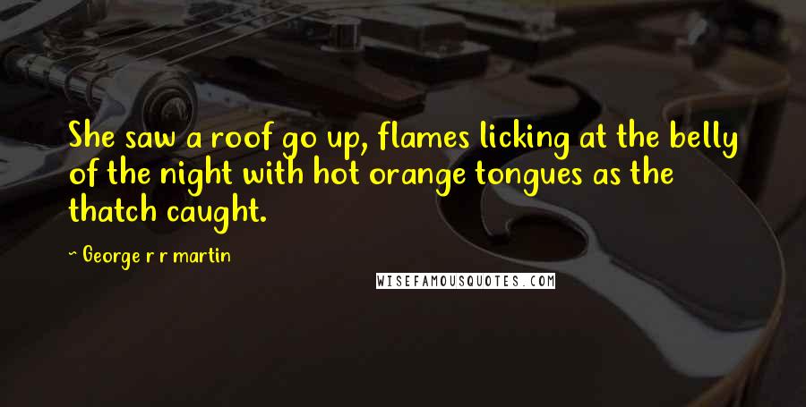 George R R Martin Quotes: She saw a roof go up, flames licking at the belly of the night with hot orange tongues as the thatch caught.