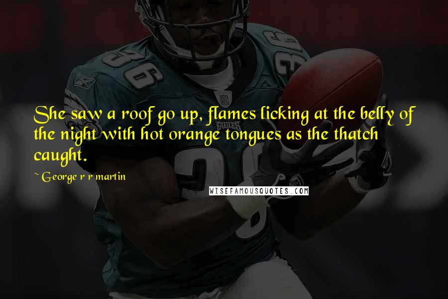 George R R Martin Quotes: She saw a roof go up, flames licking at the belly of the night with hot orange tongues as the thatch caught.