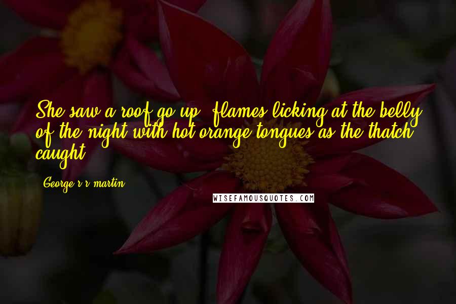 George R R Martin Quotes: She saw a roof go up, flames licking at the belly of the night with hot orange tongues as the thatch caught.