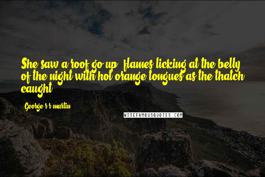 George R R Martin Quotes: She saw a roof go up, flames licking at the belly of the night with hot orange tongues as the thatch caught.