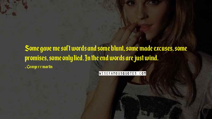 George R R Martin Quotes: Some gave me soft words and some blunt, some made excuses, some promises, some only lied. In the end words are just wind.