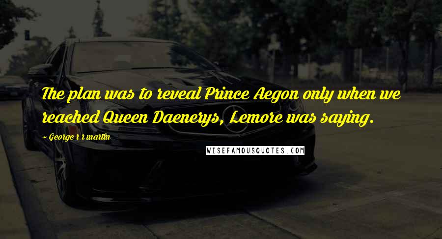 George R R Martin Quotes: The plan was to reveal Prince Aegon only when we reached Queen Daenerys, Lemore was saying.