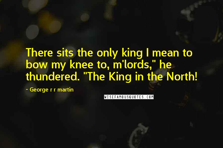 George R R Martin Quotes: There sits the only king I mean to bow my knee to, m'lords," he thundered. "The King in the North!
