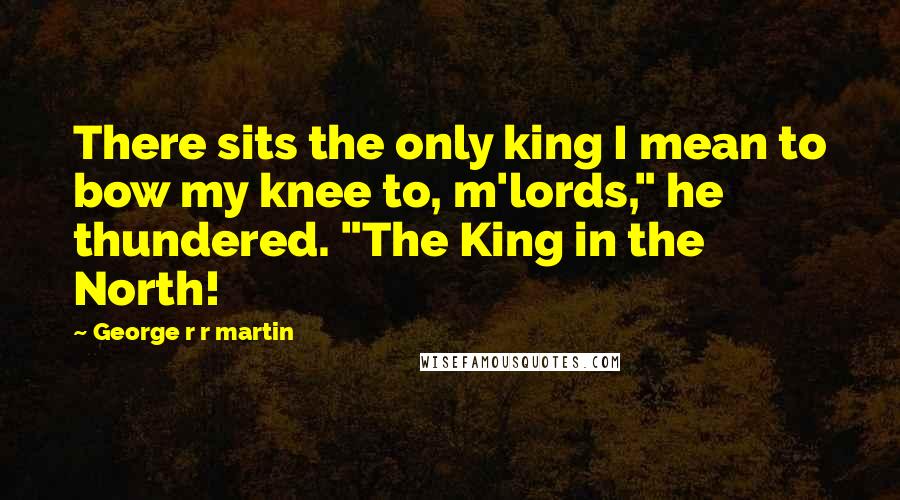 George R R Martin Quotes: There sits the only king I mean to bow my knee to, m'lords," he thundered. "The King in the North!