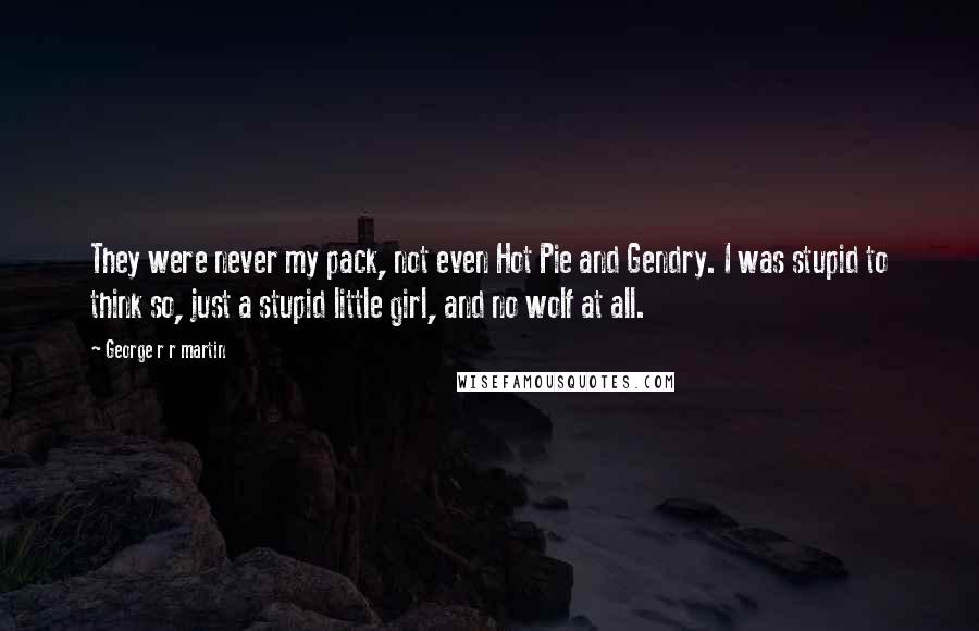 George R R Martin Quotes: They were never my pack, not even Hot Pie and Gendry. I was stupid to think so, just a stupid little girl, and no wolf at all.