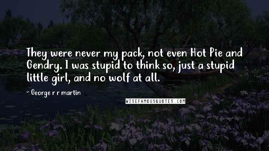 George R R Martin Quotes: They were never my pack, not even Hot Pie and Gendry. I was stupid to think so, just a stupid little girl, and no wolf at all.