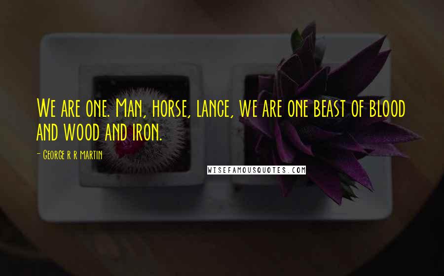 George R R Martin Quotes: We are one. Man, horse, lance, we are one beast of blood and wood and iron.
