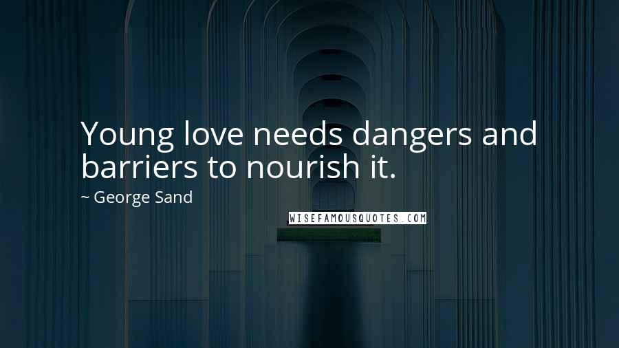 George Sand Quotes: Young love needs dangers and barriers to nourish it.