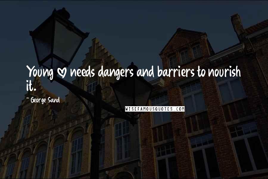 George Sand Quotes: Young love needs dangers and barriers to nourish it.