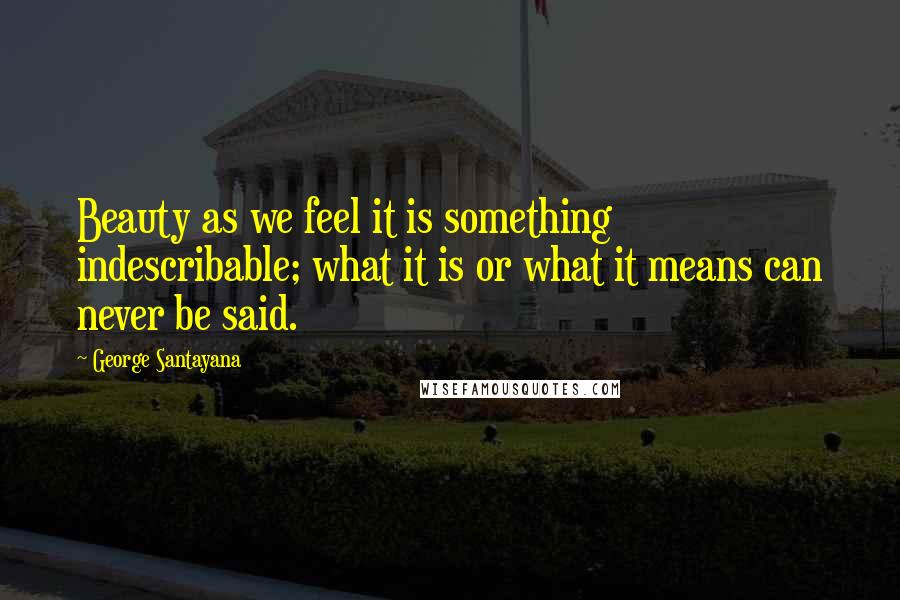 George Santayana Quotes: Beauty as we feel it is something indescribable; what it is or what it means can never be said.