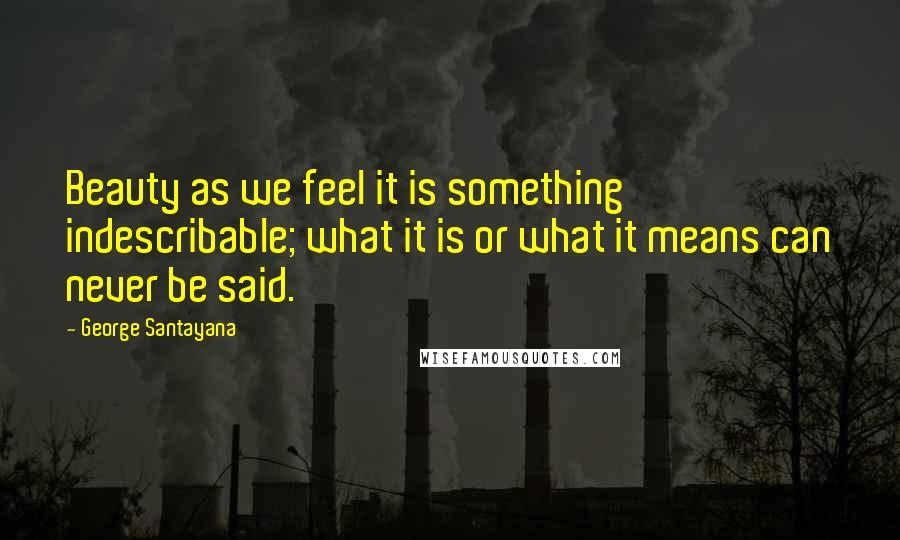 George Santayana Quotes: Beauty as we feel it is something indescribable; what it is or what it means can never be said.