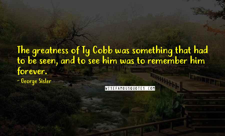 George Sisler Quotes: The greatness of Ty Cobb was something that had to be seen, and to see him was to remember him forever.
